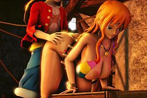 detailed 3d animation of one piece characters in hentai style