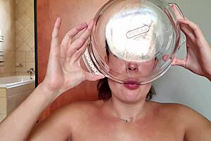 Gathering Saliva While Fucking My Throat with Double Dildo