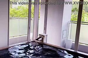 i'm at akiu onsen where the hot water turns my ass red and steamy.