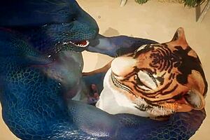 tiger gets lizard off multiple times in wild furry action