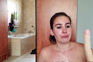 Gathering Saliva While Fucking My Throat with Double Dildo