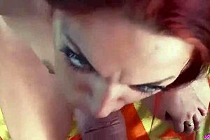 POV experience of a milf giving a rough blowjob and balls licking with a big facial