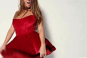 Redhead milf Leanna Decker poses in red lingerie, exposing big ass and tits