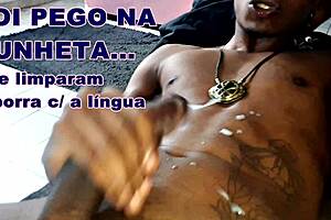 Black Amateur Guy Cums on Handjob, Then Cleans Cum with Tongue