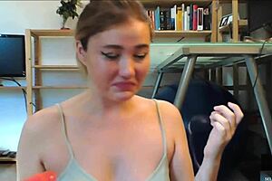 Deep throat and gagging with a dildo in homemade porn