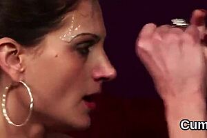 Peculiar Hottie Gets Jizz Load On Her Face Sucking All The Sperm