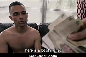 straight spanish twink gets anal blowjob and bareback sex with gay stranger for cash in pov