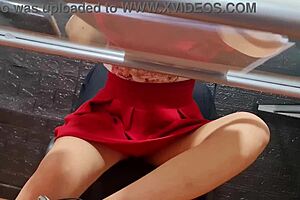 Nataly flashes her upskirt, hairs showing proudly