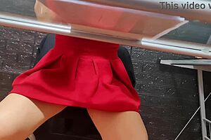 Nataly flashes her upskirt, hairs showing proudly