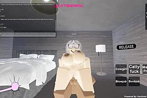 Roblox game used in a porn video with a whore who gets a boobjob and missionary sex.