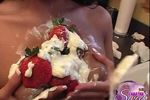 Tabatha Sweet licking pussy with strawberries and cream?