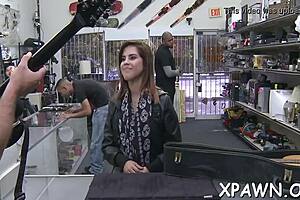 amazing little 18+ bimbo making reality sex movie in shop, sucking cock and ball licking