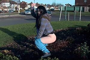 Naughty And Horny Strips And Pisses In The Middle Of The Street In Front