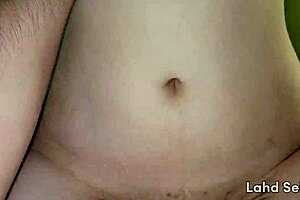 Chilean slender woman filled with lotion from sides