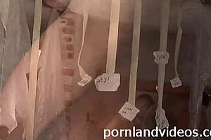 Blonde teen 18+ slut fucking two big cocks in anal threesome with intense group sex