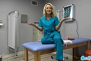 Blonde Bodybuilder Nurse Using Toys At Hospital During Lunch Break