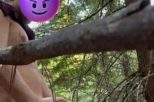 Hot and horny amateur couple has sex in public park’s woods