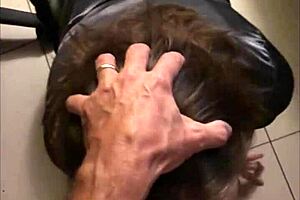 omg, french amateur in black leather pants and satin outfit gets spanked hard! 🔥