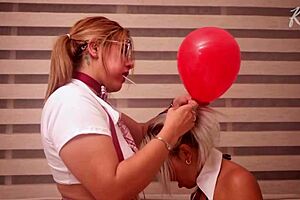 kylei ellish and ann inflate balloons while riding to excite