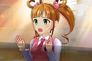 Red hooded bad girl in animated pornographic film Magicami on Nutaku.