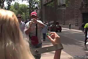 Public display of Spanish blonde BDSM couple is kinky and bizarre