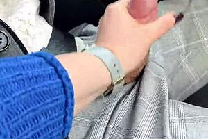 Risky blowjob while driving the car