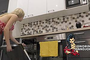 I can't stop teasing this guy in the kitchen with my petite 18+ body!