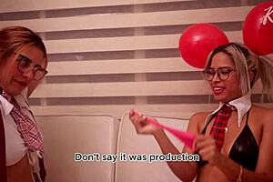 kylei ellish and ann inflate balloons while riding to excite