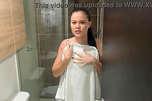 Step-sister helps me to get hard and then I fuck her and cum on her face