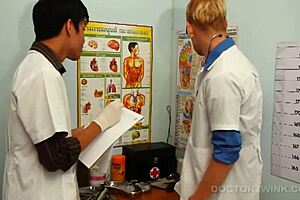 asian twinks get fucked and suck cock in medical fetish threesome