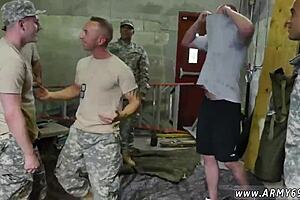 Straight and gay military personnel in uniform engage in anal sex and big cock action in group scene.