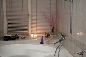 Juicy Beauty Anal Masturbates with Dildo to Crazy Orgasm in Bathroom