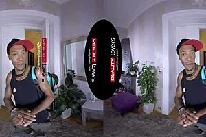 Black guy licks blonde pussy in VR spooning session 😏