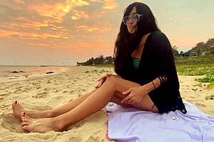 Beautiful Girl Enjoys Sunset Beach Vibes