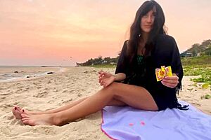 Beautiful Girl Enjoys Sunset Beach Vibes