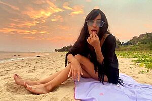 Beautiful Girl Enjoys Sunset Beach Vibes