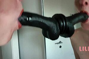 Amateur Babe Deepthroating Dildo, Making Shaved Pussy Wet with Natural Tits and Big Ass