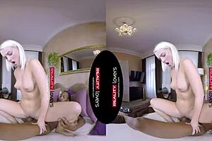 Black guy licks blonde pussy in VR spooning session 😏