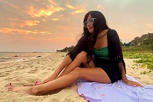 Beautiful Girl Enjoys Sunset Beach Vibes