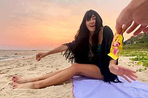 Beautiful Girl Enjoys Sunset Beach Vibes