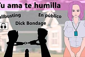 Your mistress humiliates you at a party with ball kicking in spanish