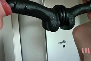 Amateur Babe Deepthroating Dildo, Making Shaved Pussy Wet with Natural Tits and Big Ass