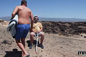 blindfolded blowjob with big tits in public