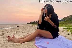 Beautiful Girl Enjoys Sunset Beach Vibes