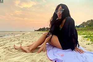 Beautiful Girl Enjoys Sunset Beach Vibes