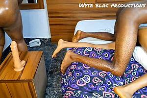 Fucking Step Mom's Maid with Big Cock While She Uses Dildo in Front