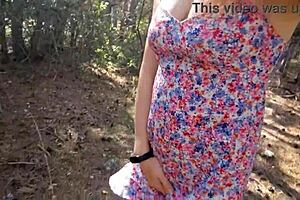 Redhead boldly masturbates and pees in forest under 4K clarity