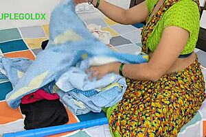 Maid Sweeping and Picking Clothes