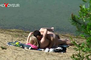 Beach voyeur catches naughty teen 18+ fucking boyfriend on sandy shore
