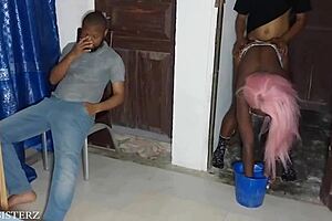 Can't Believe She's Fucked While Husband Watches in Bathroom